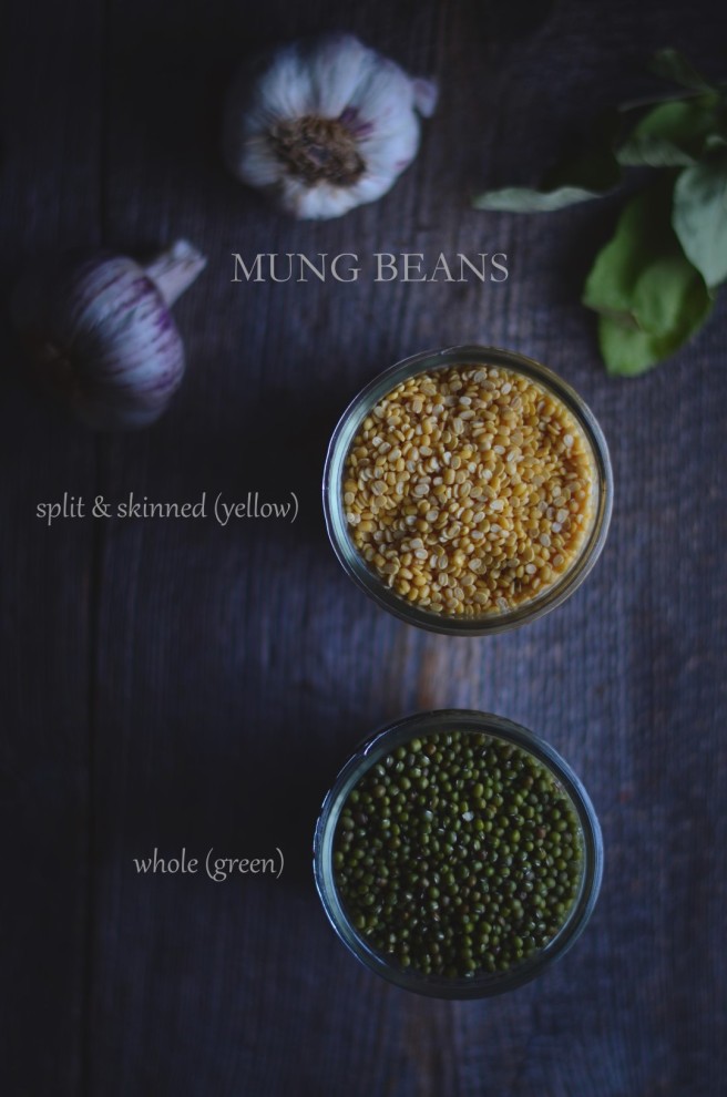 whole and split and skinned mung beans